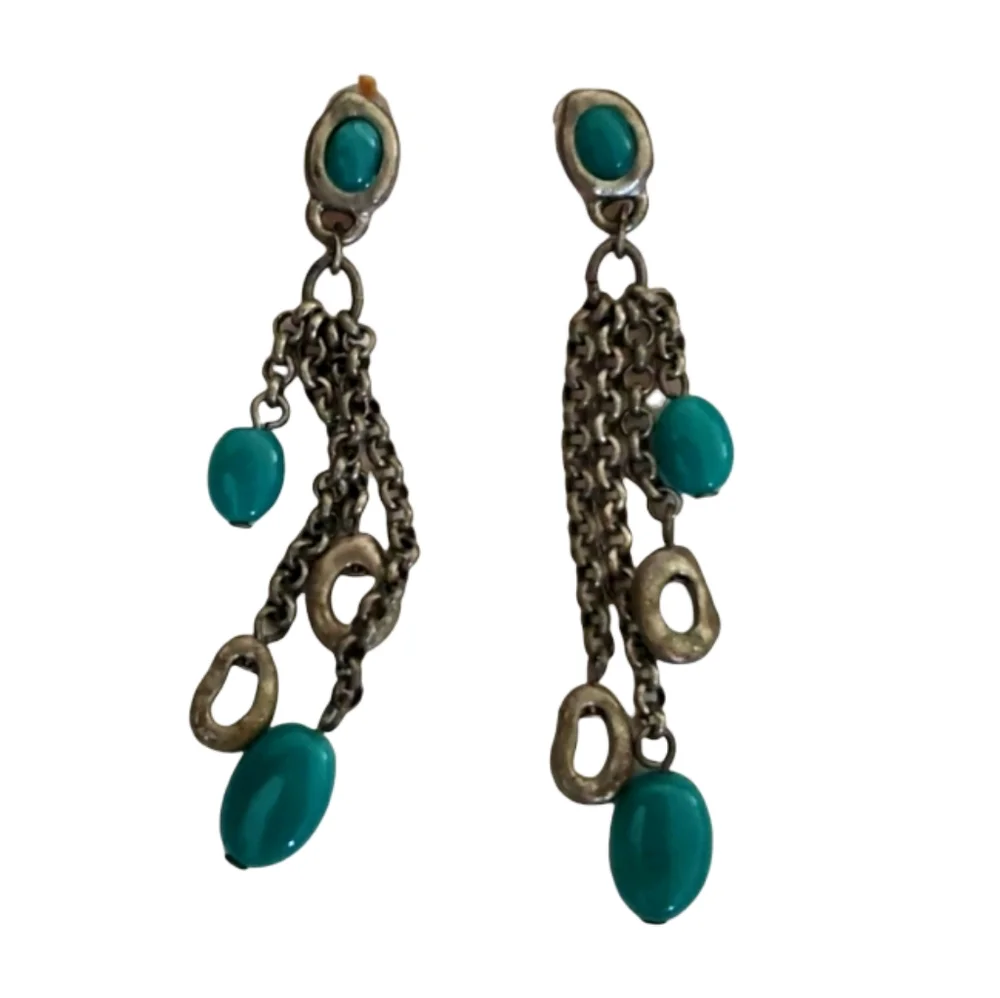 Vintage Tourquoise & Antique Silver Chain Dangle Earrings